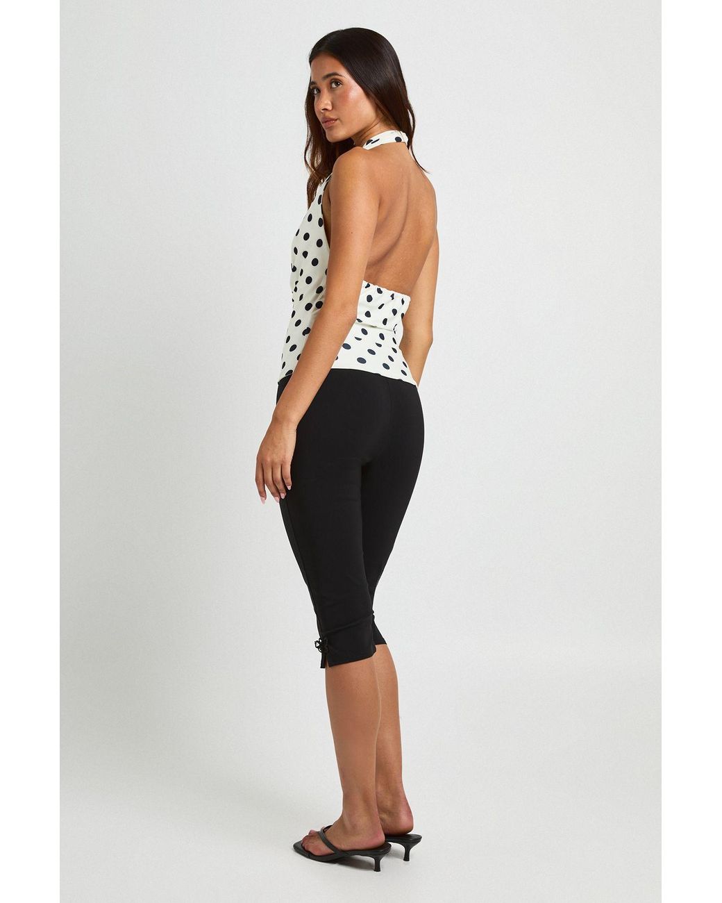 Boohoo White Cowl Neck Trim Polka Halter Top