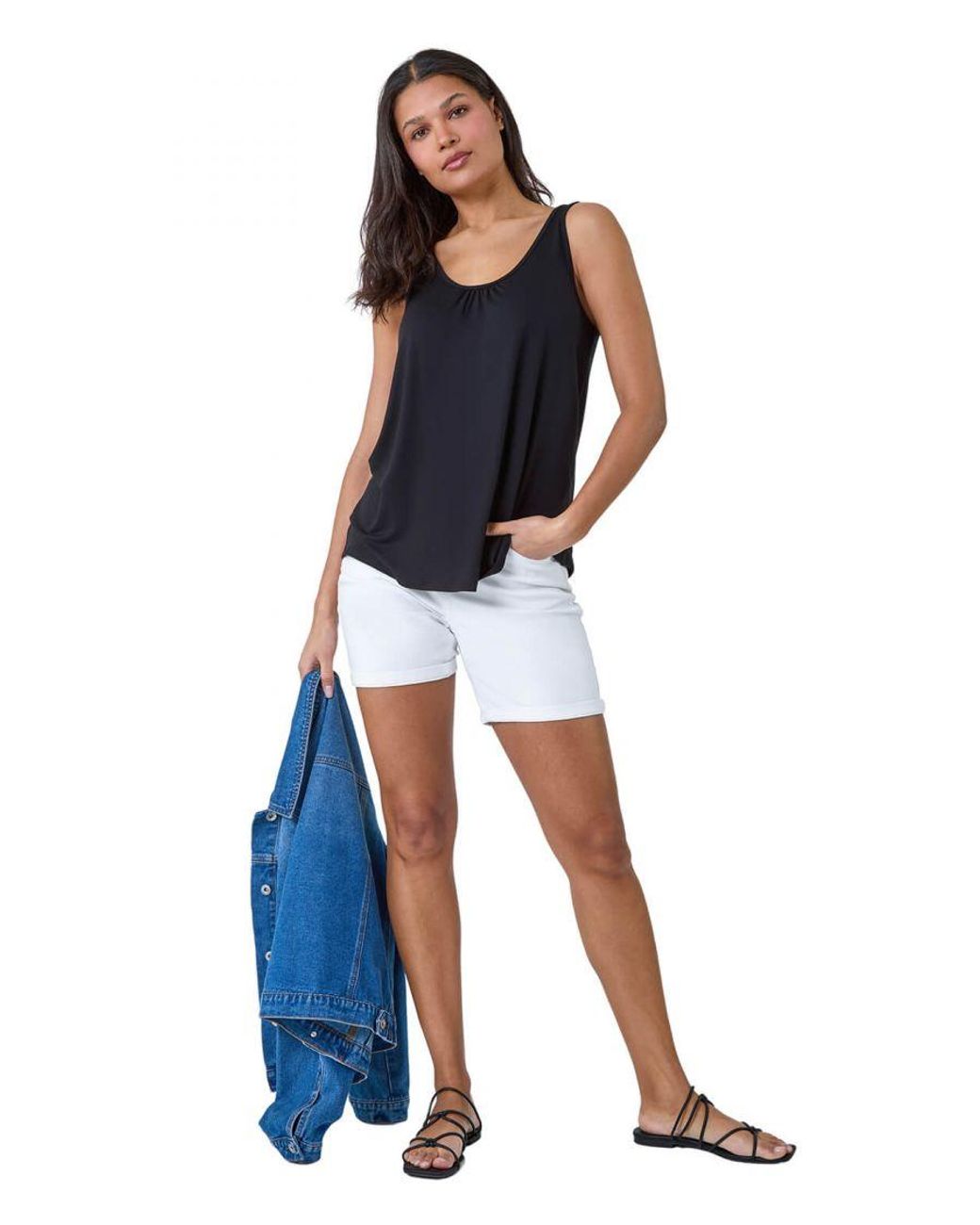 Roman Blue Plain V-Neck Stretch Jersey Vest Top