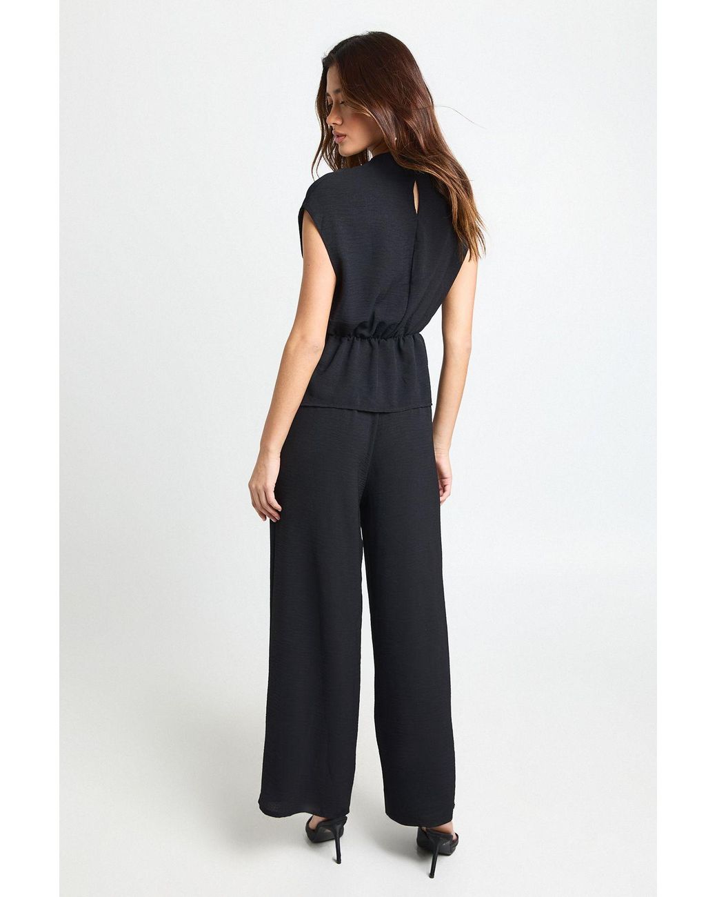 Boohoo Blue Petite Woven Drape Blouse & Trouser Co-Ord
