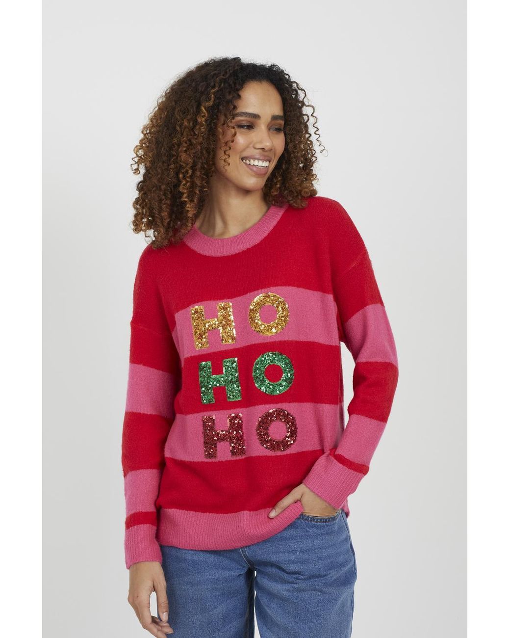 Brave Soul Sequin Slogan Christmas Jumper in Red Lyst UK