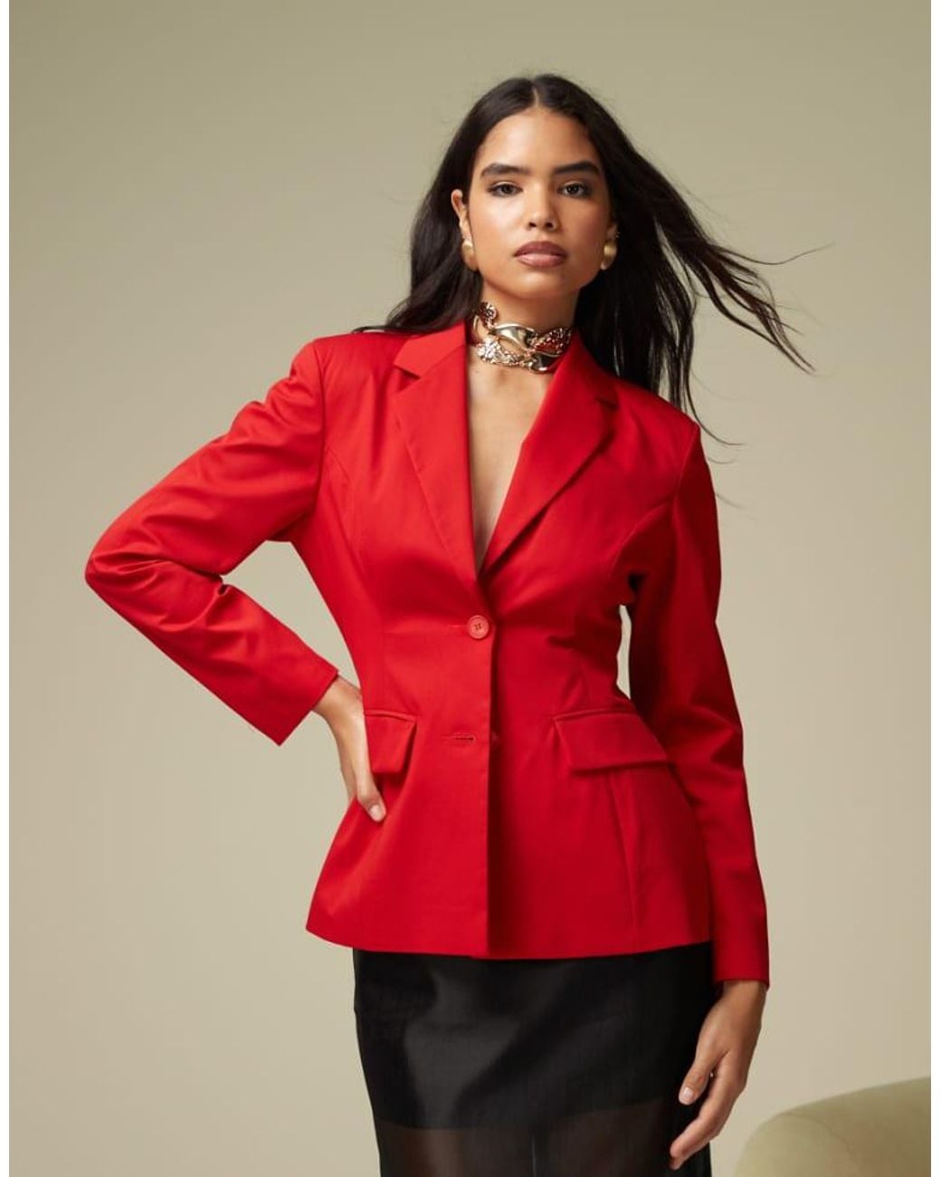 ASOS Red Exaggerated Nipped Waist Blazer