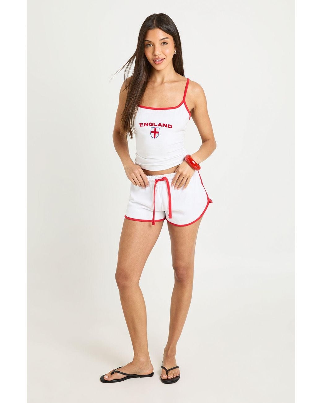 Boohoo White Contrast Piping Runner Sweat Short