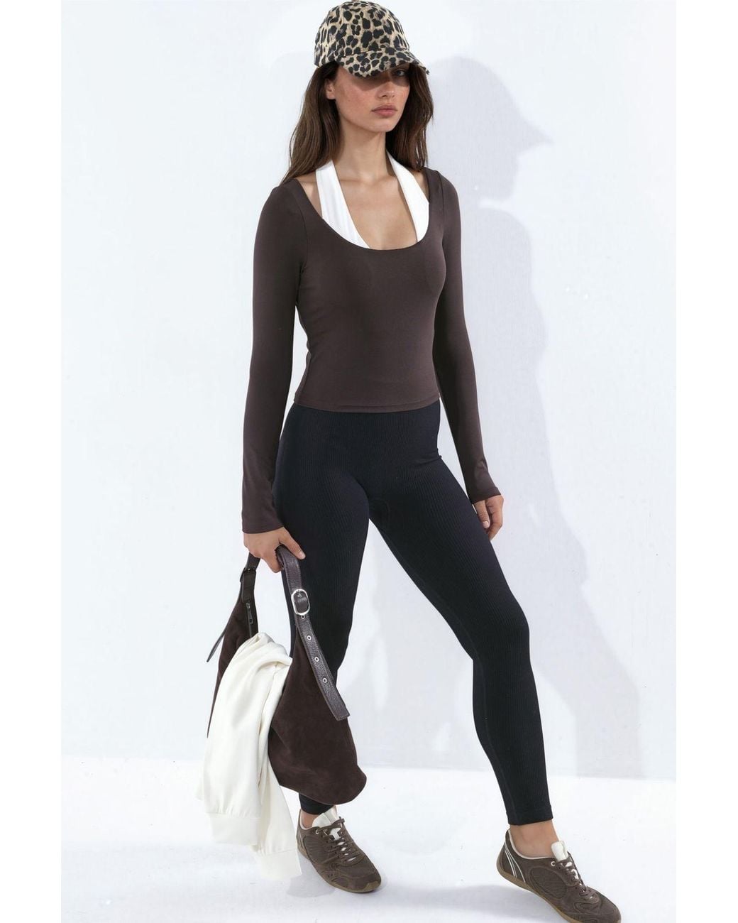 Hiccup Black Halter Neck Padded Knit Sports Top