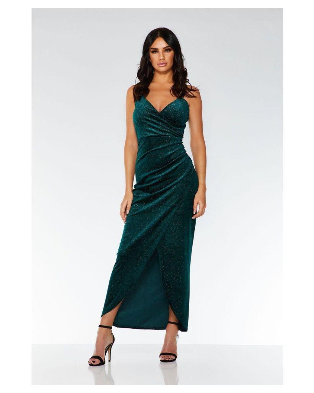 Quiz green velvet wrap dress cheap