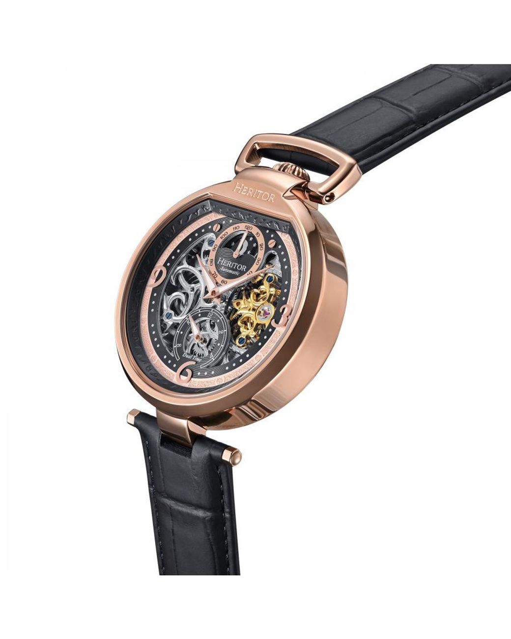 Heritor Lincoln Leather Band Skeleton Watch With Moon Phase in Grey for Men Lyst UK
