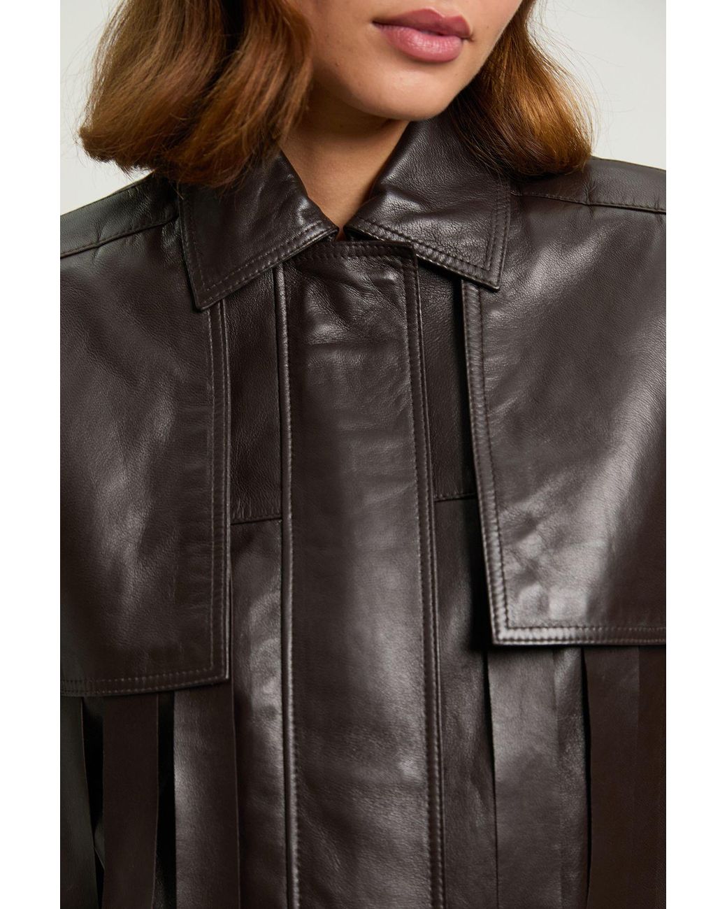 Karen Millen Black Leather Tassel Collared Jacket