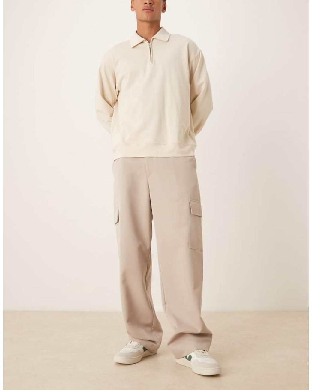 ASOS Natural Smart Wide Leg Cargo Trousers for men