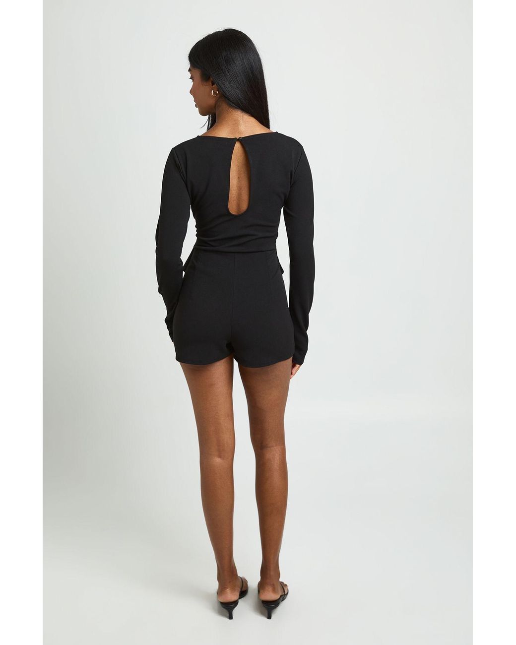Boohoo Black Slash Neck Trim Waist Detail Playsuit