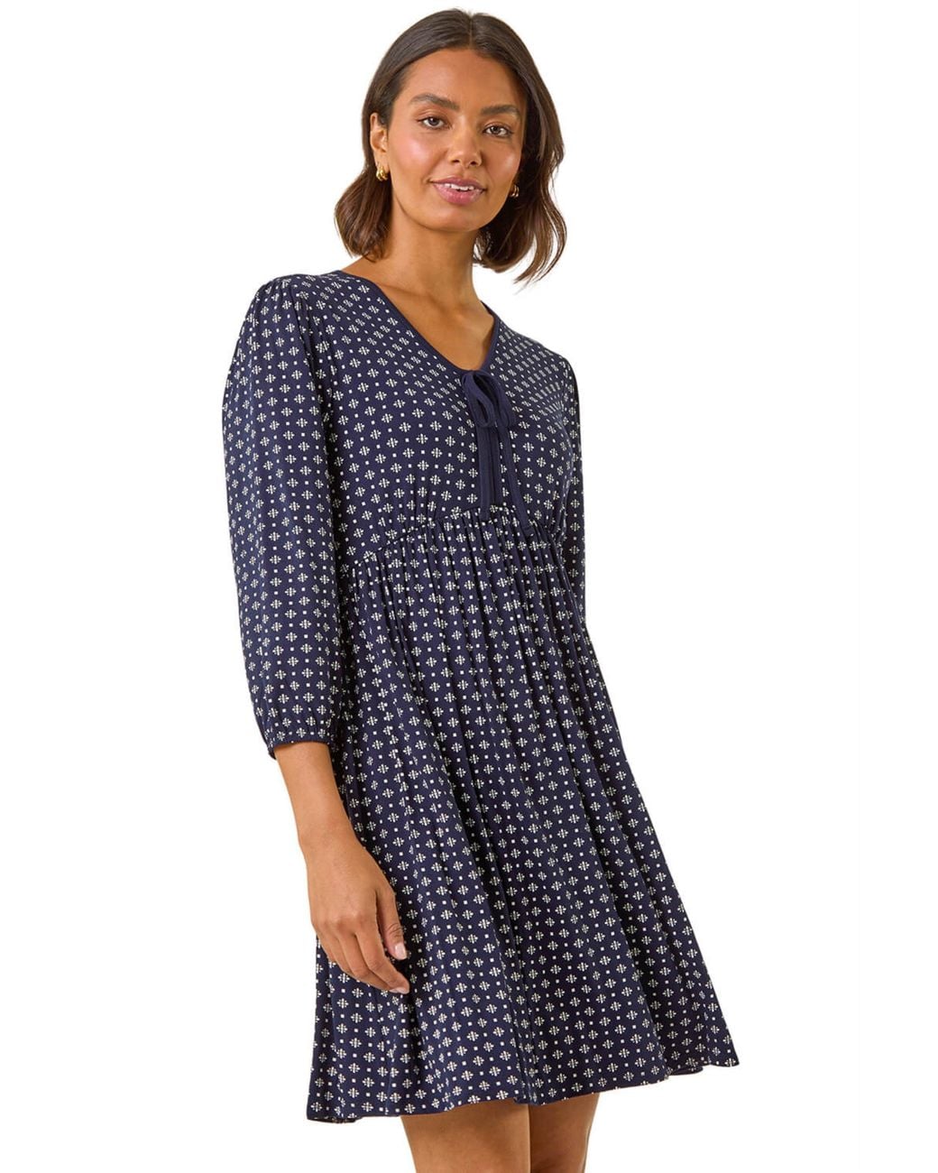 Roman Blue Geometric Bow Stretch Dress