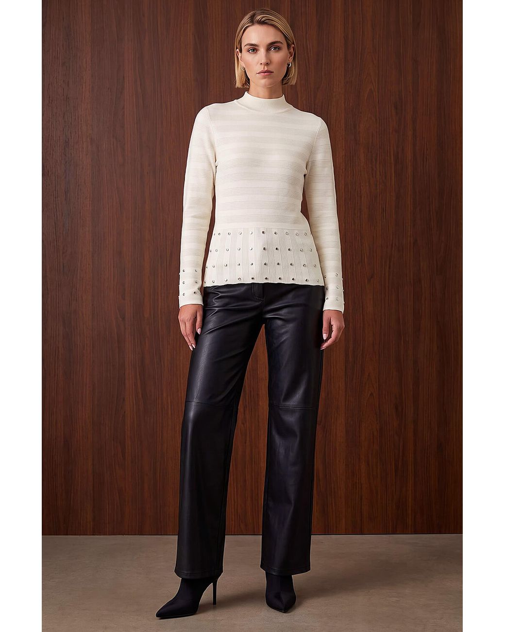 Roman Brown Studded Peplum Knit Top