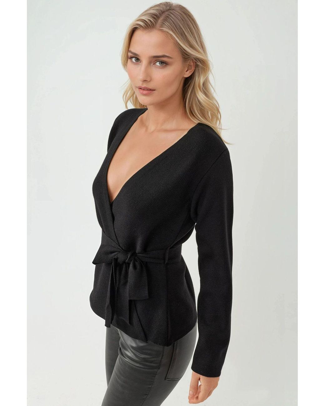 Hiccup Black Double Breasted Knitwear Cardigan With Waistband
