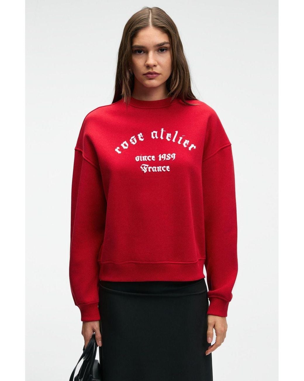 Grimelange Red Printed Crew Neck Sweatshirt