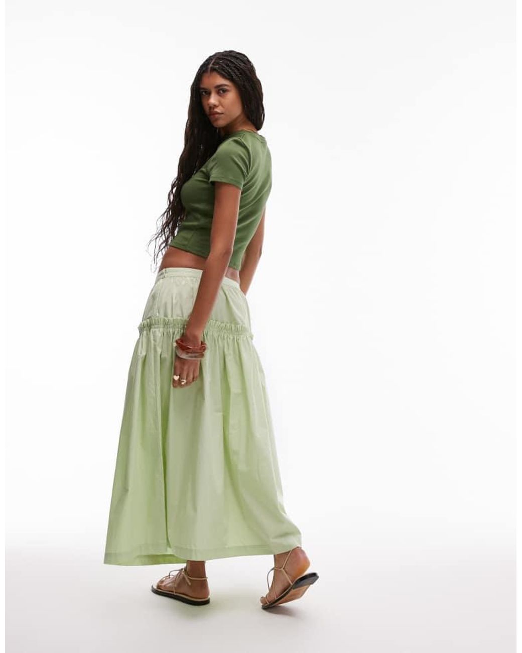 TOPSHOP Green Frill Poplin Full Skirt