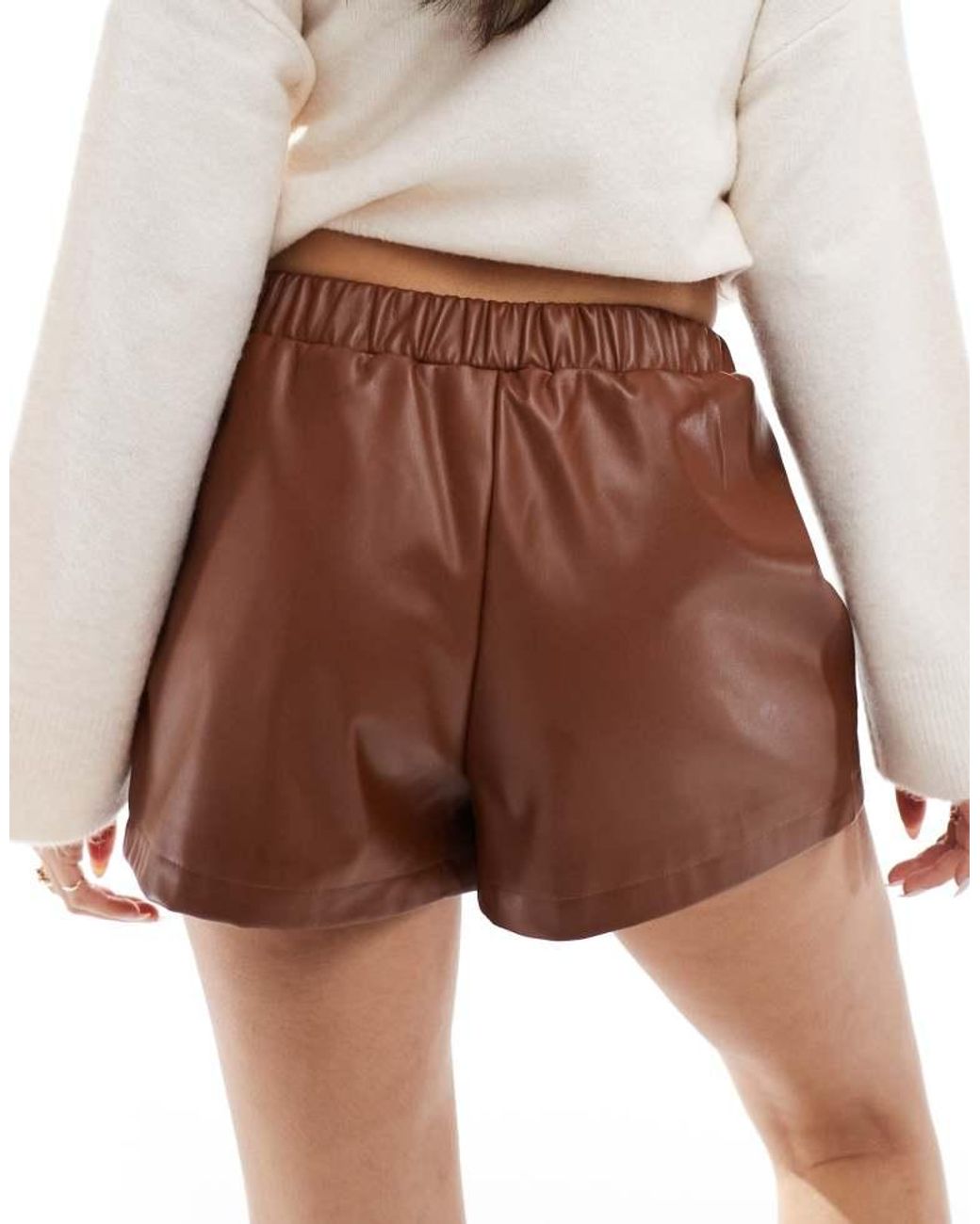 Miss Selfridge Brown Faux Leather Pull On Short