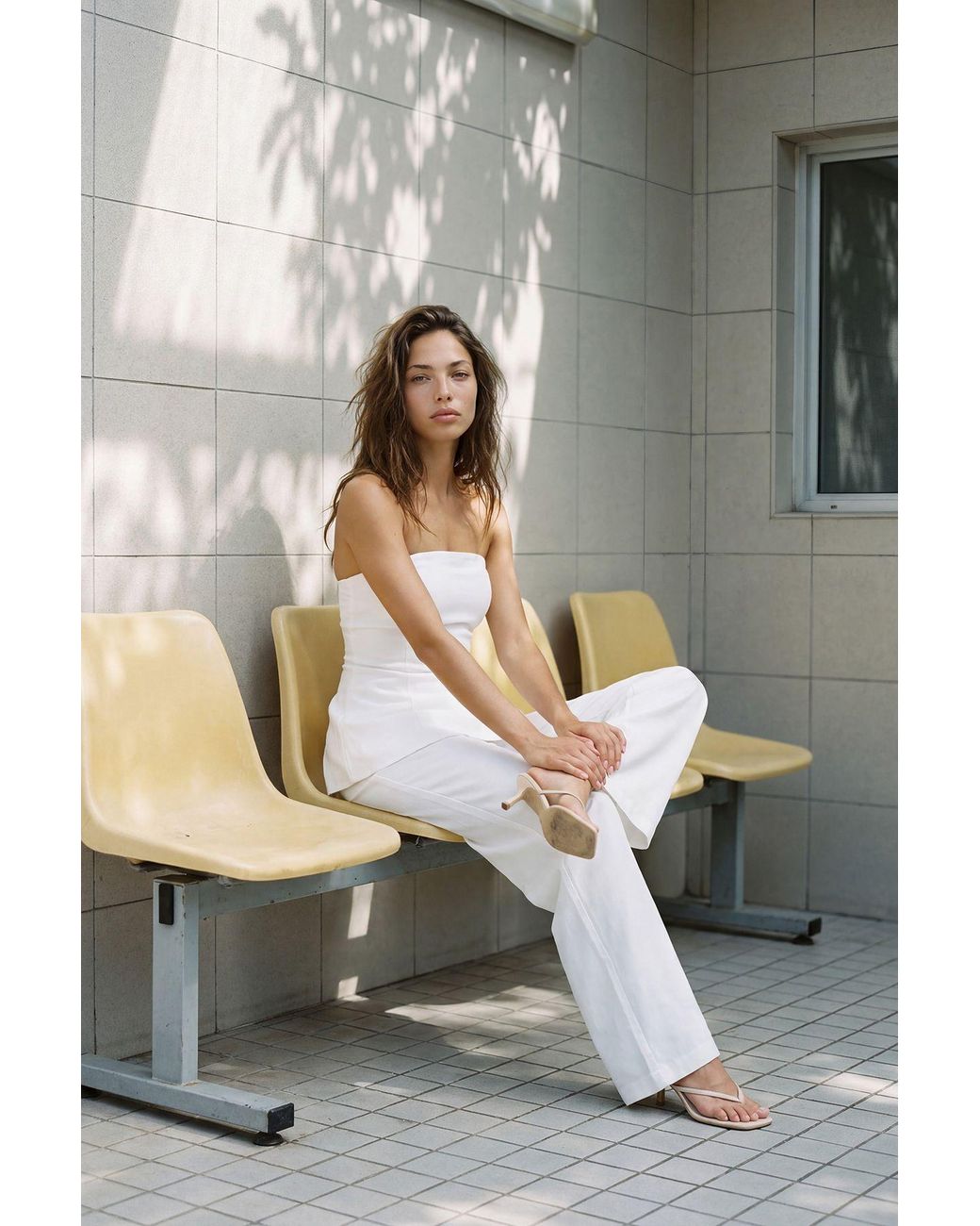Boohoo Gray Linen Look Longline Bandeau & Wide Leg Trousers