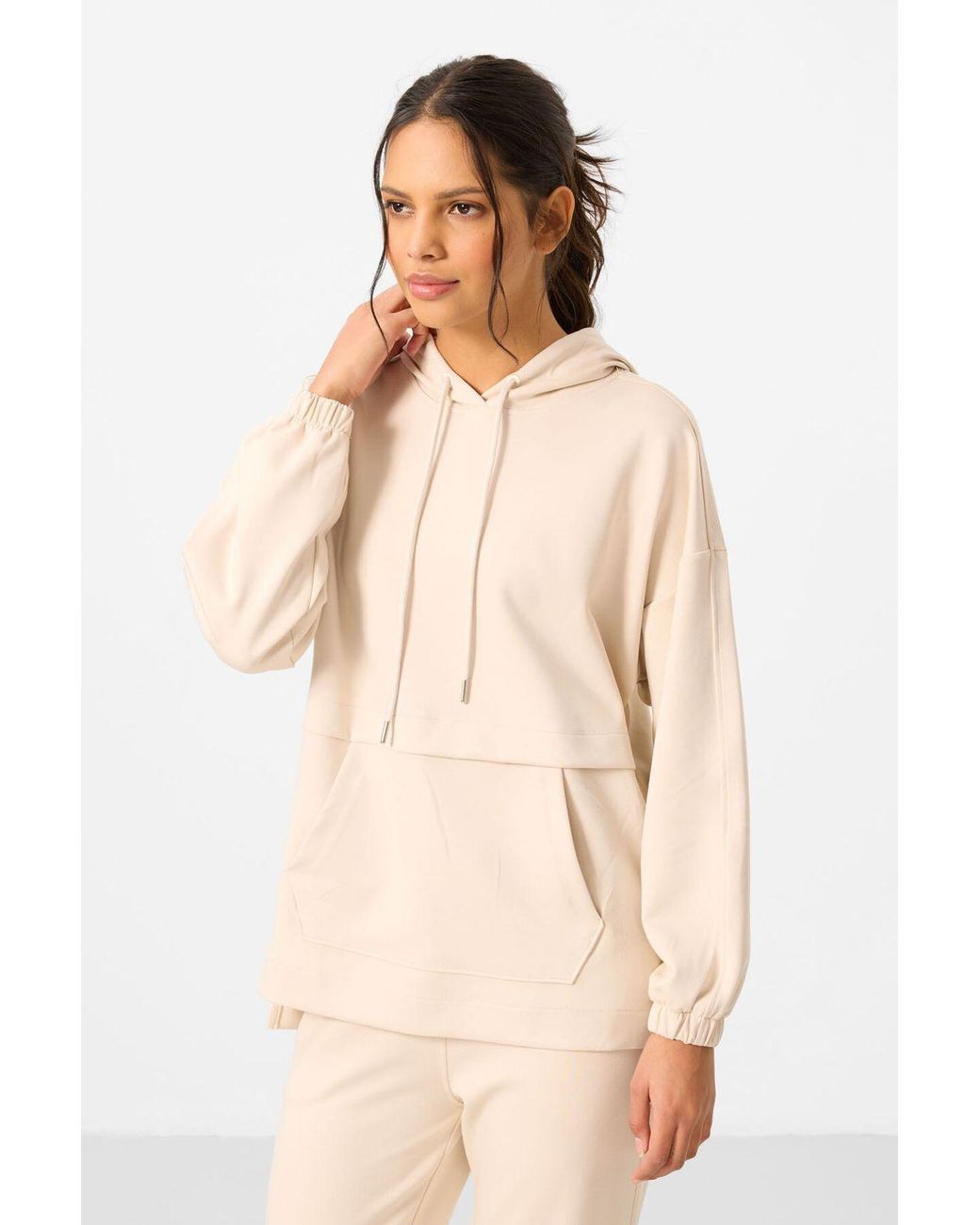 TOMMY LIFE Natural Oversized Hooded Sweatshirt And Wide-Leg Pants Set