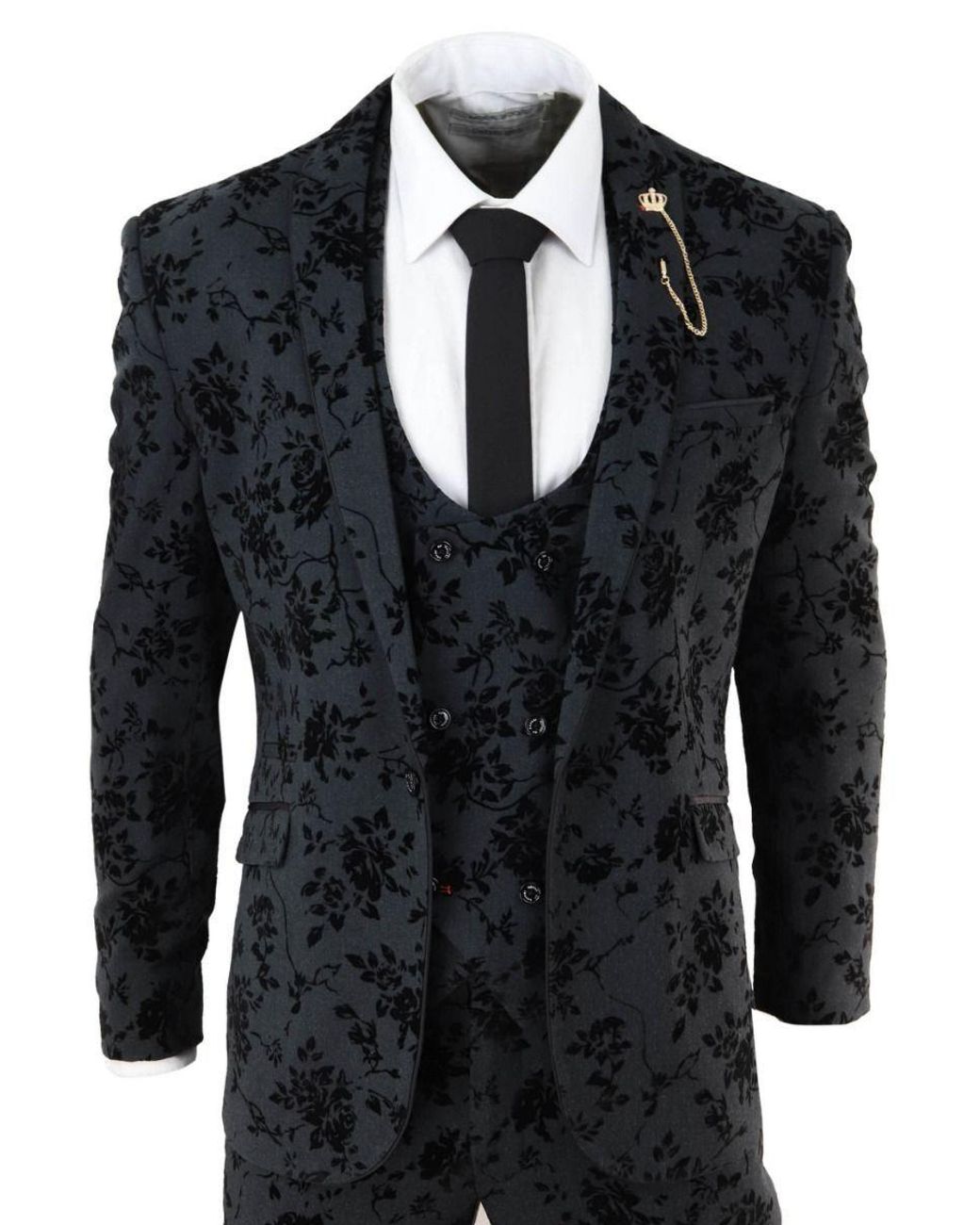 Infinity Leather Black 3 Piece Paisley Velvet Dinner Suit for men