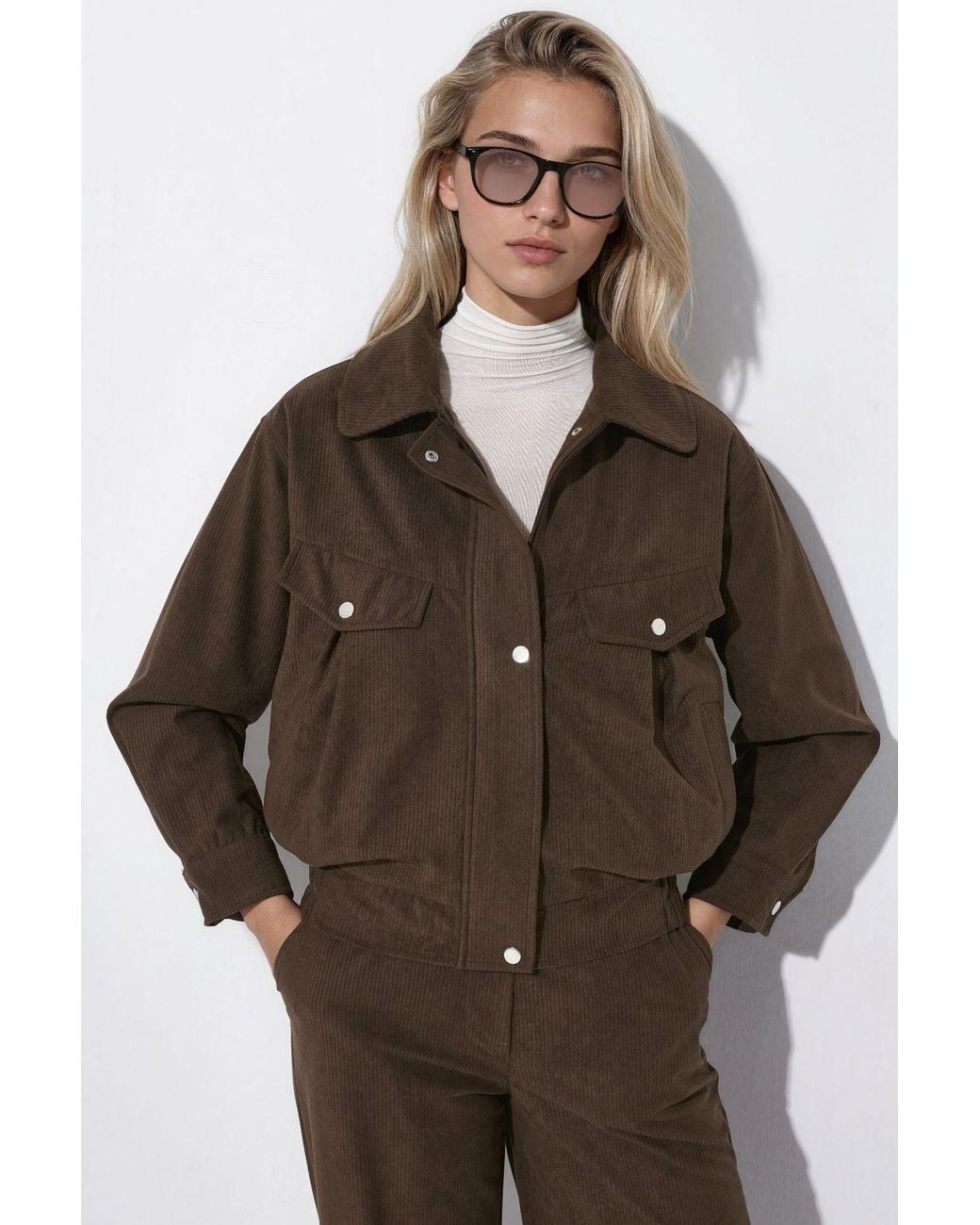 Hiccup Brown Velvet Jacket With Pocket Detail