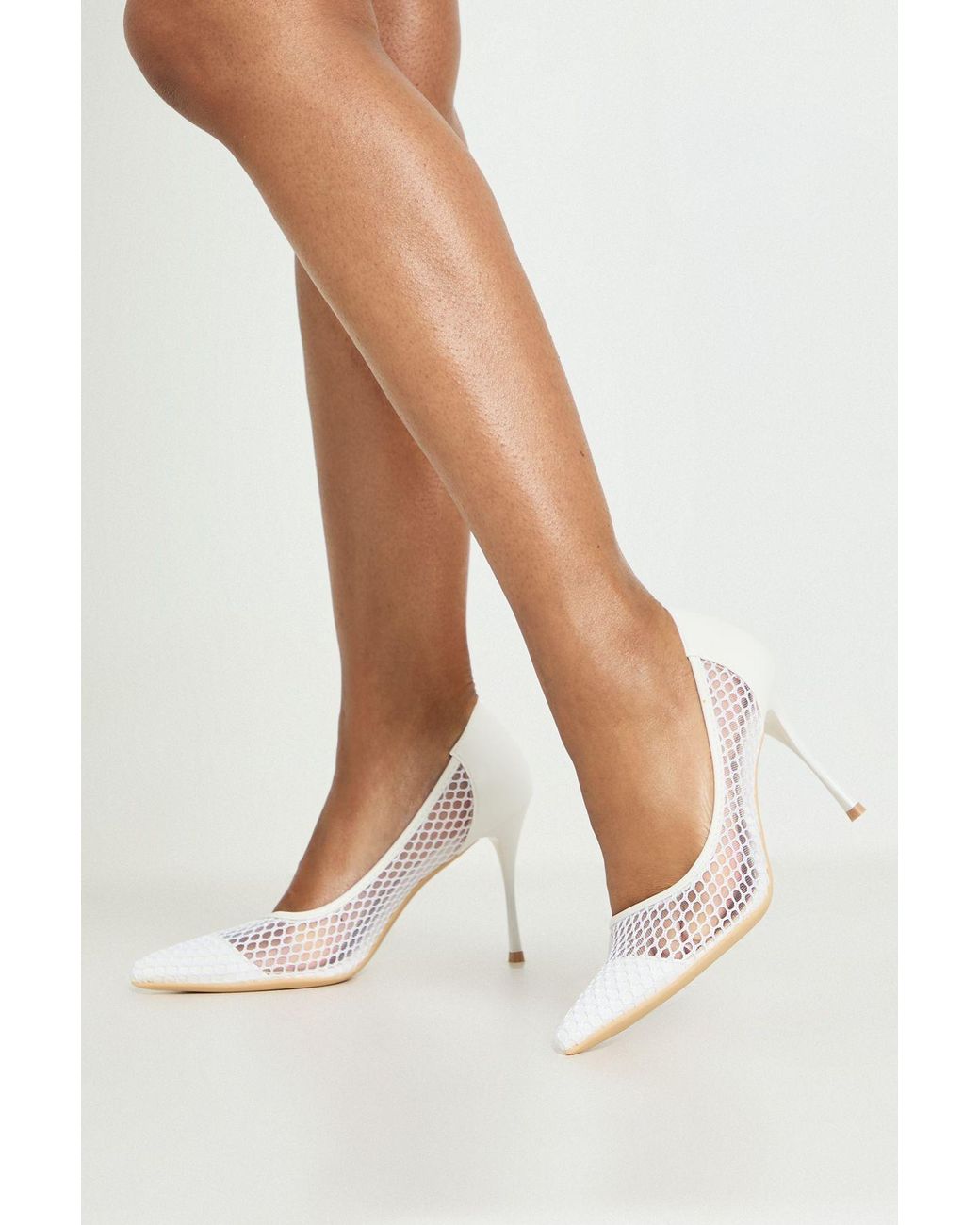 Boohoo White Mesh Stiletto Court Shoes