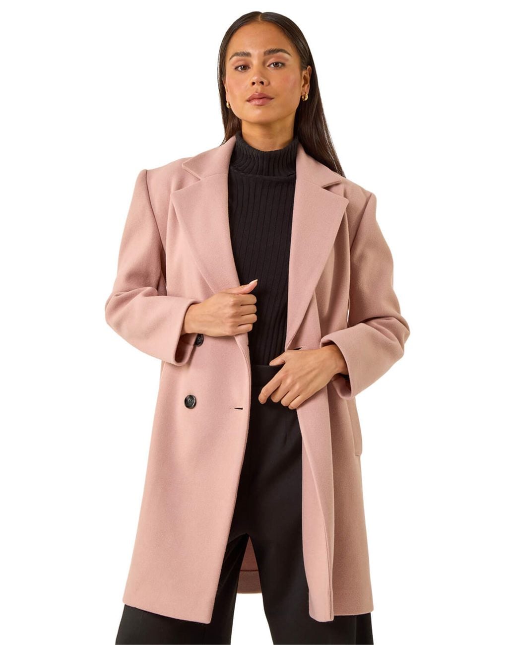 Roman Pink Petite Double Breasted Revere Collar Coat