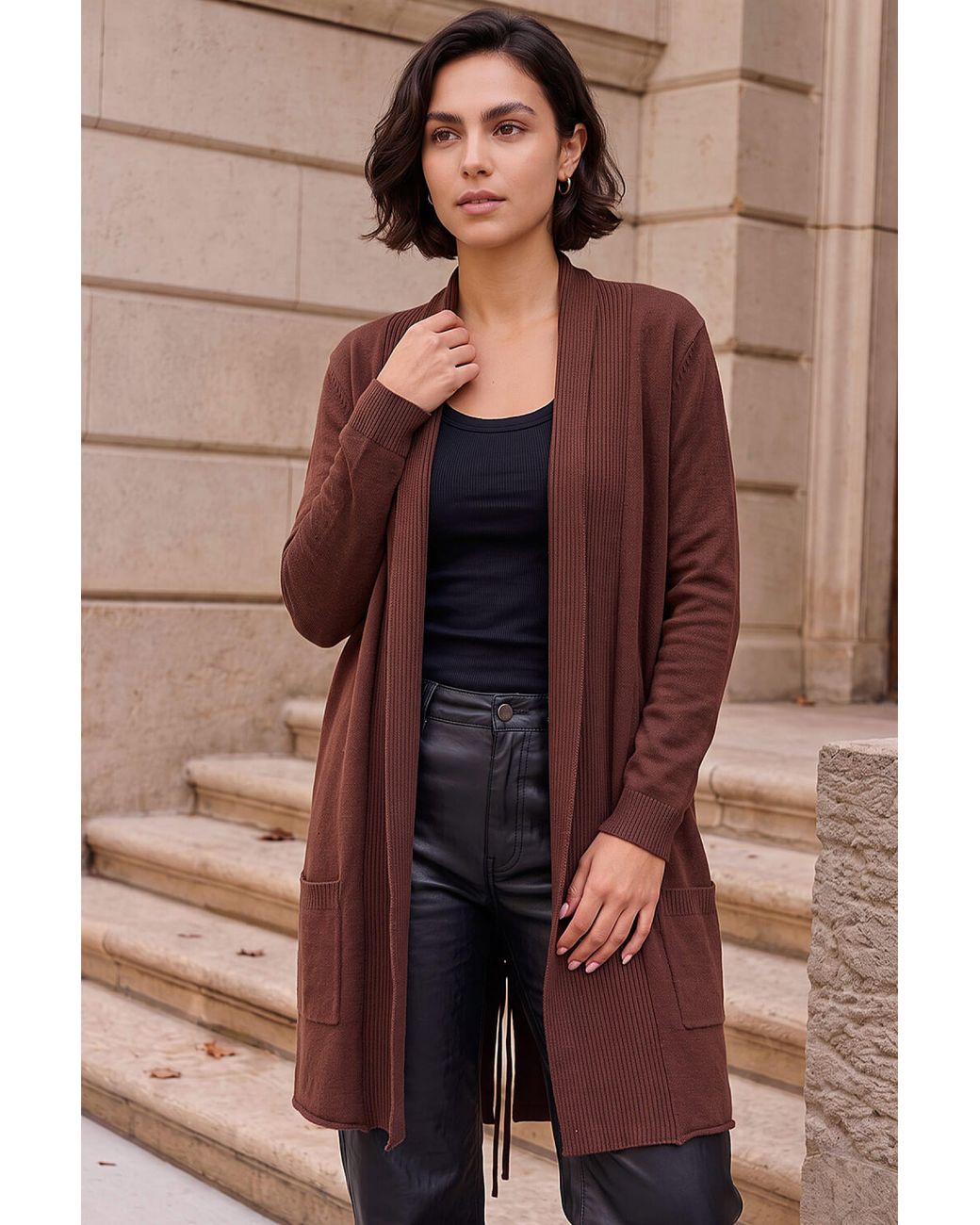 Roman Brown Tie Back Longline Cardigan