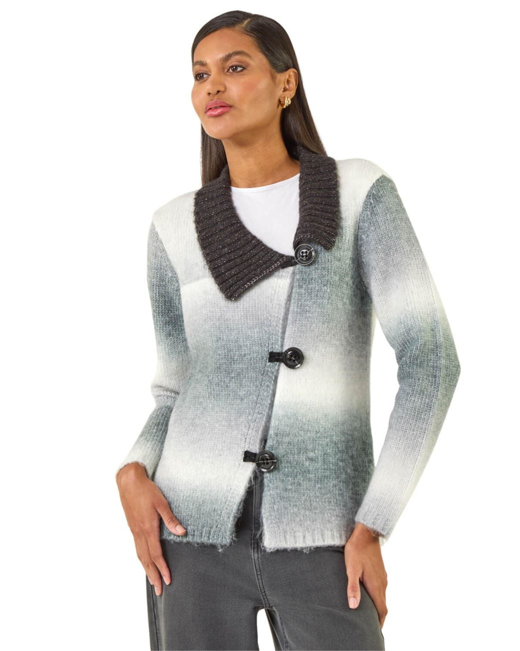 Roman Gray Ombre Buttoned Knit Cardigan