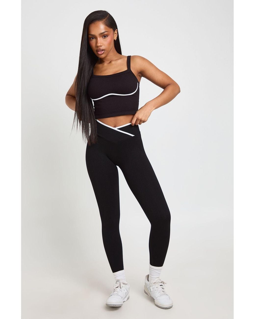 Boohoo Blue Contour Ribbed Seamless Contrast Bum Scrunch Wrap Active Leggings