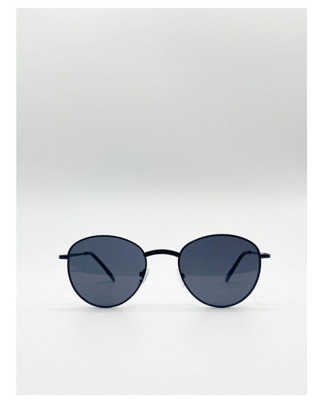 SVNX Blue Metal Frame Round Sunglasses for men