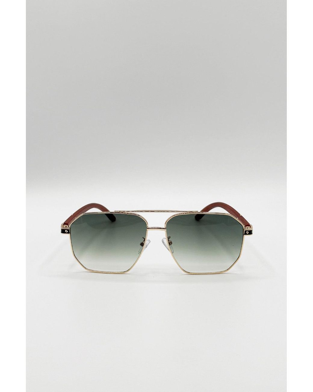SVNX Green Retro Square Navigator Sunglasses