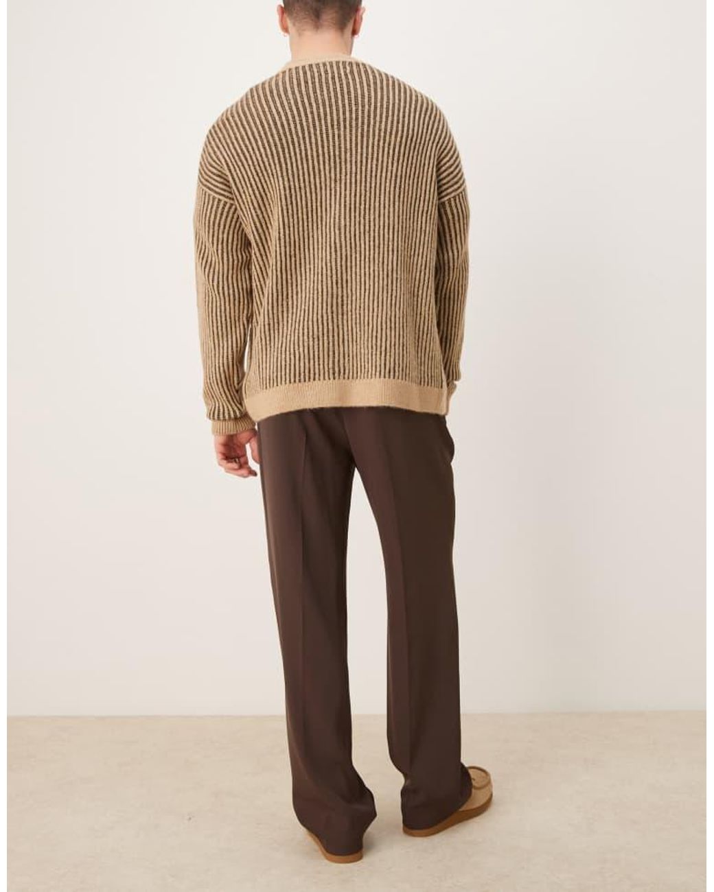 ASOS Natural Smart Wide Leg Trousers With Front Pleat for men