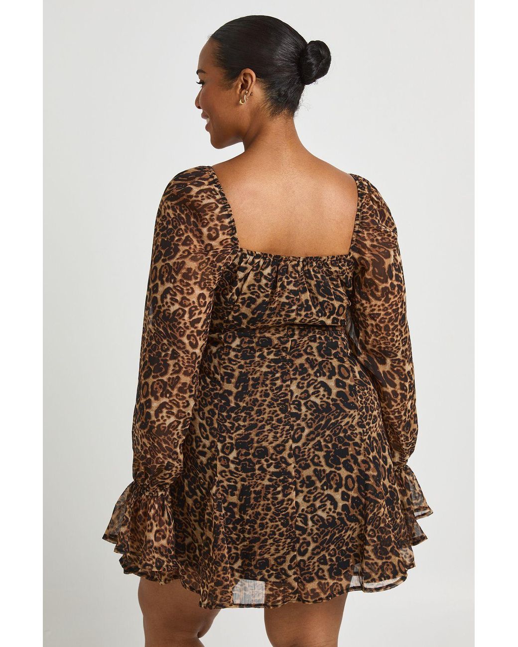Boohoo Brown Plus Textured Chiffon Godet Hem Mini Dress