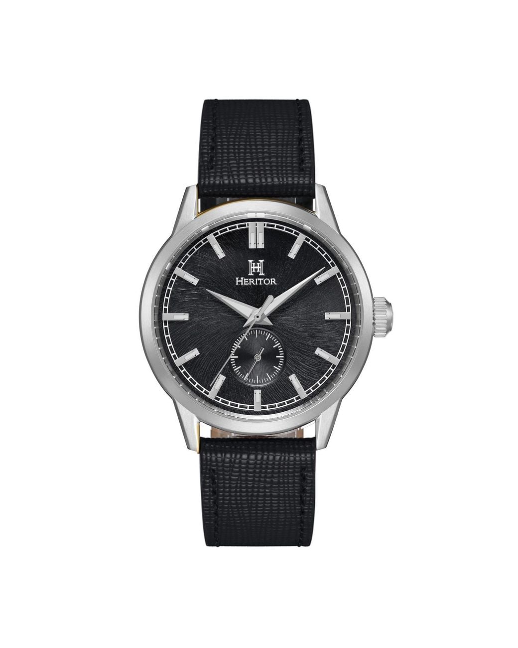 Heritor Black Argento Leather-Band Watch for men
