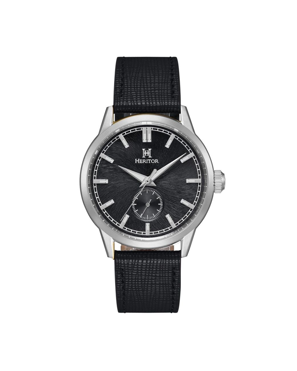 Heritor Black Argento Leather-Band Watch for men