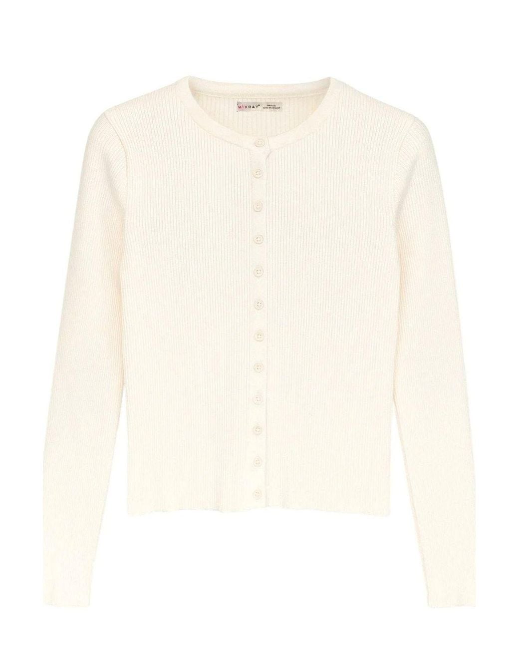 MixRay White Buttoned Slim Fit Ribbed Knit Cardigan