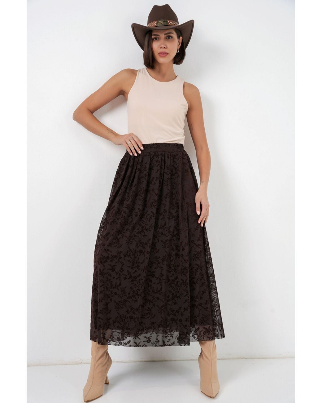 Bigdart Black High Waist Floral Maxi Skirt