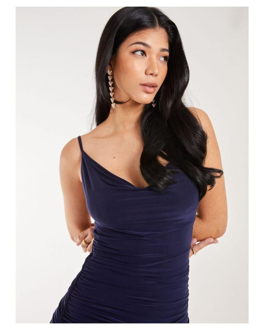 Pink Vanilla Blue Slinky Cowl Midi Dress
