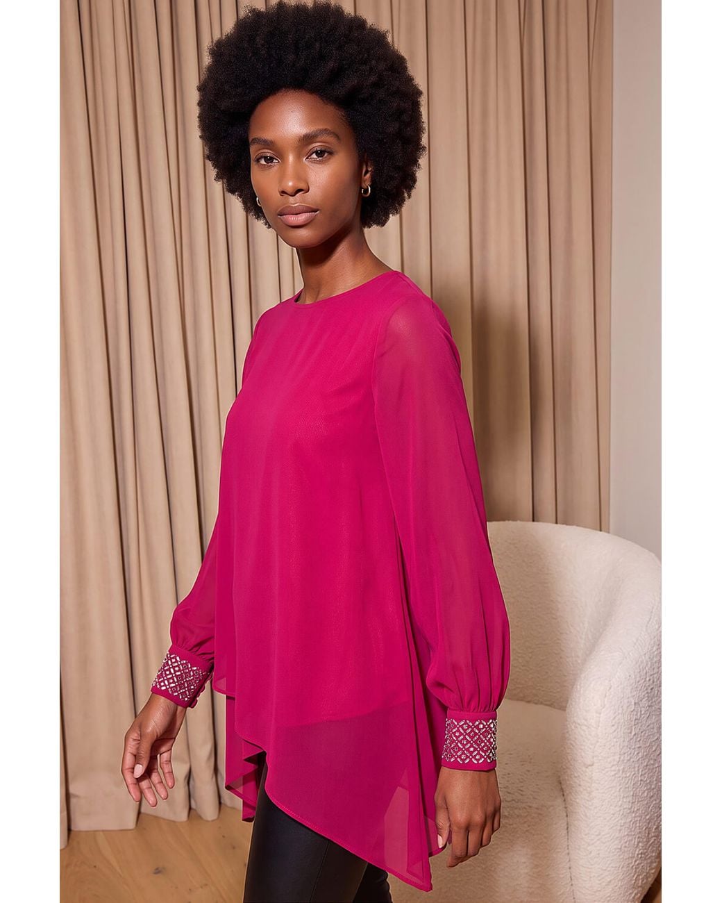 Roman Pink Embellished Detail Layered Top