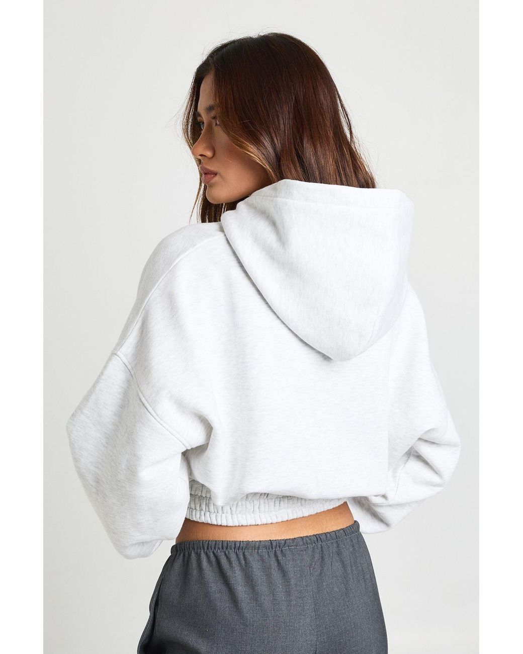 Boohoo White Shorter Length Hoodie