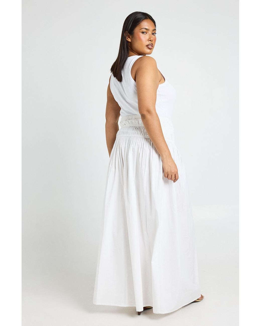 Boohoo White Plus Ruched Maxi Skirt