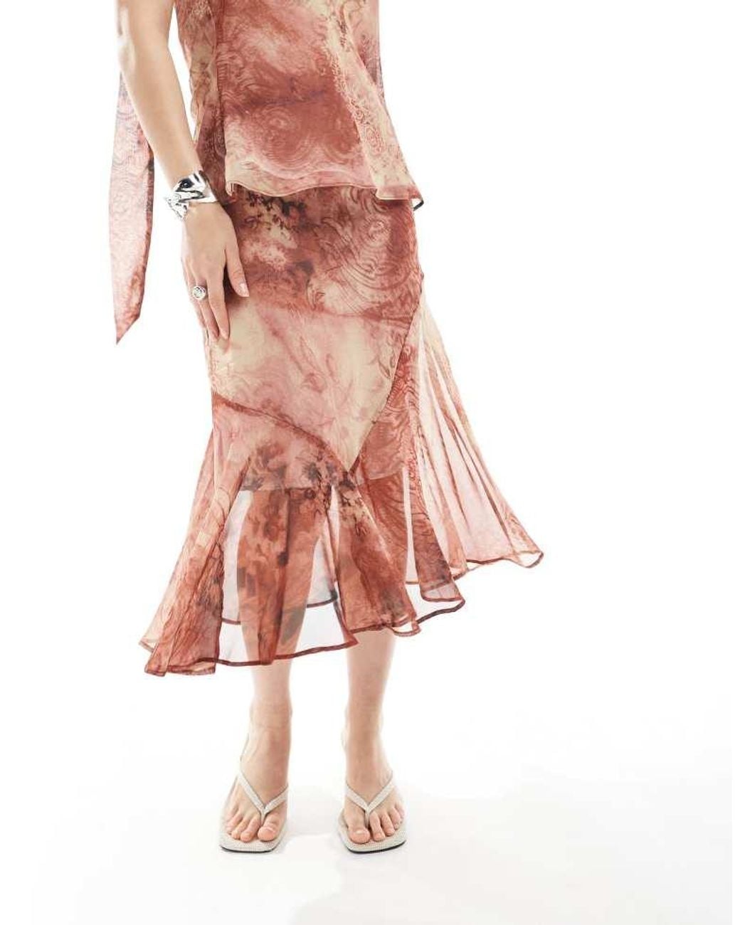 ASOS Pink Chiffon Asym Hem Midi Skirt