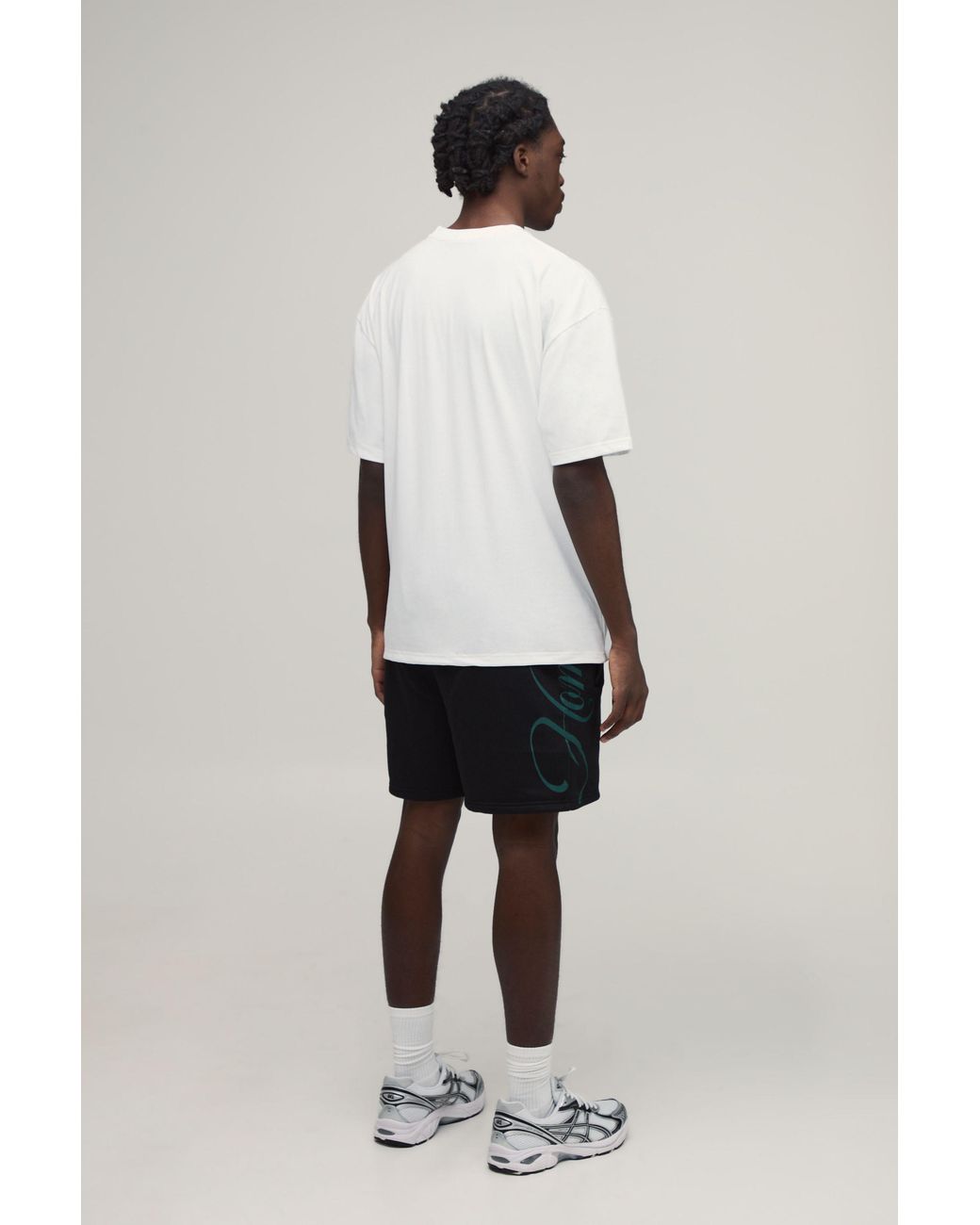 BoohooMAN White Homme Print Oversized T-Shirt & Baggy Jersey Short Set for men