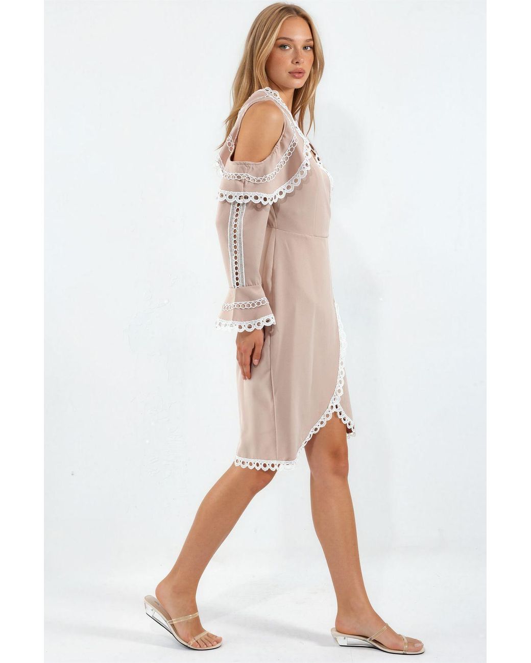 Msn-Collection Natural Belted Wrap Midi Dress