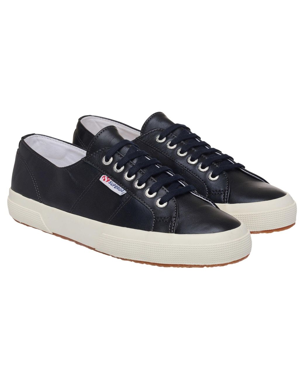 Superga Blue Ladies 2750 Metallic Leather Trainers (Metallic/Off)
