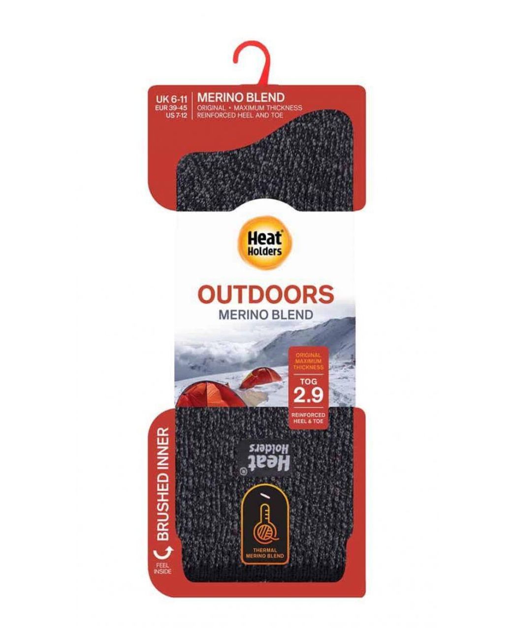Heat Holders Black Winter Merino Wool Thermal Socks With Reinforced Heel And Toe for men