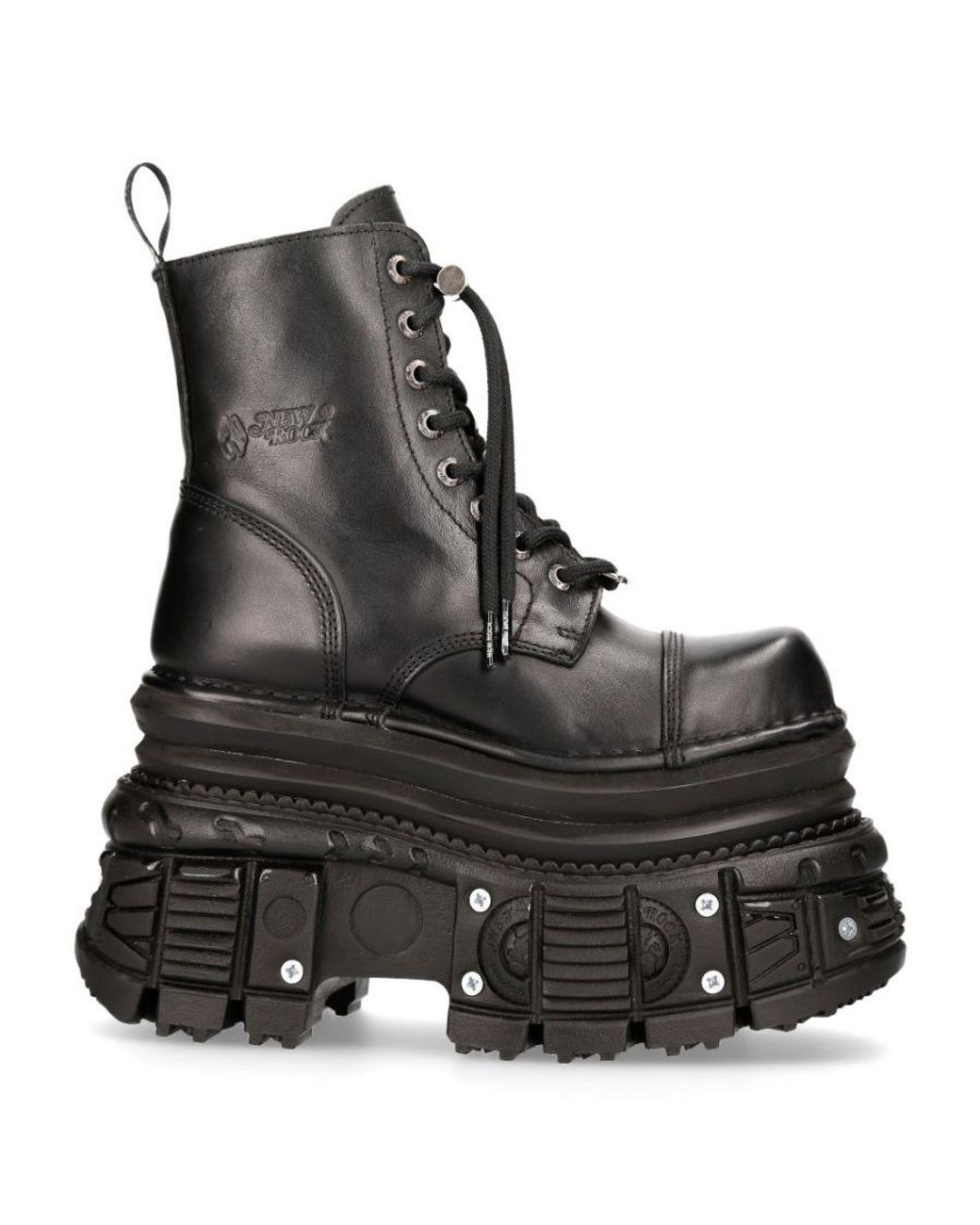 New Rock Black Metallic Leather Military Boots- Mili083Cct-C4