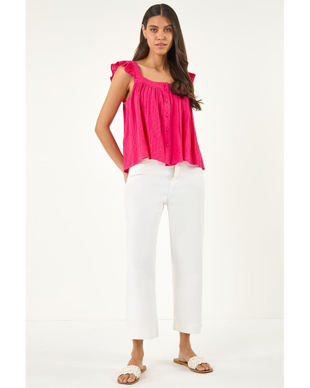 Roman Pink Textured Frill Sleeve Cami Top