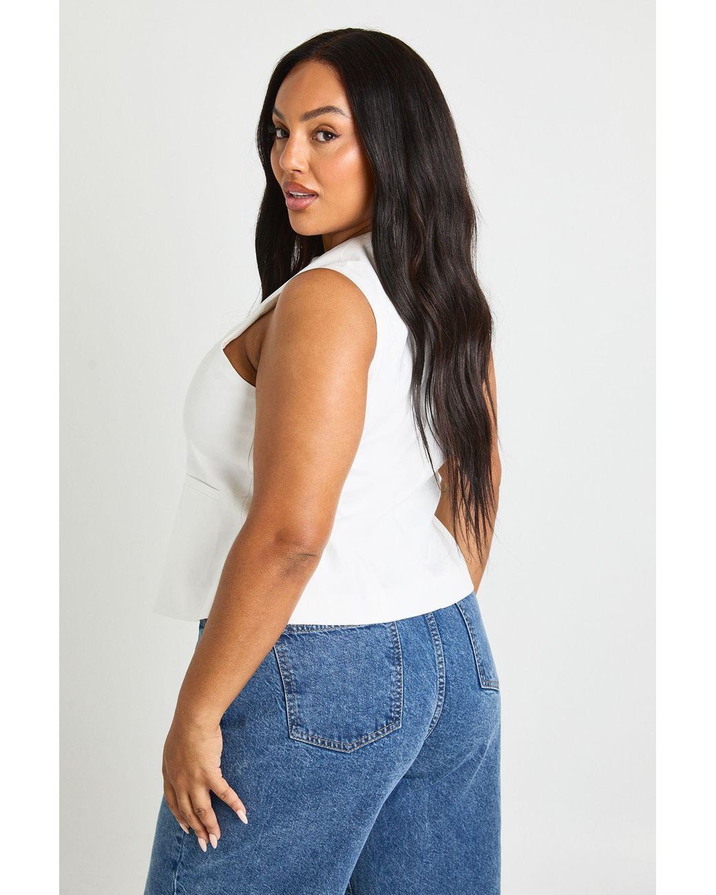 Boohoo White Plus Tailored Button Trim Waistcoat