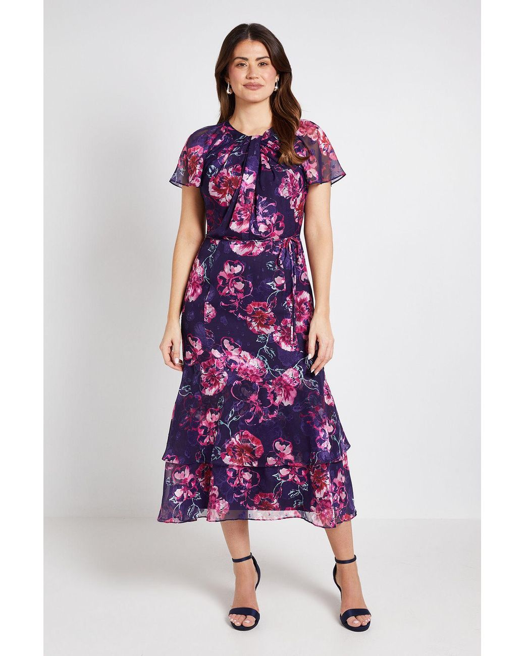 Wallis Purple Floral Burn Out Twist Midi Dress