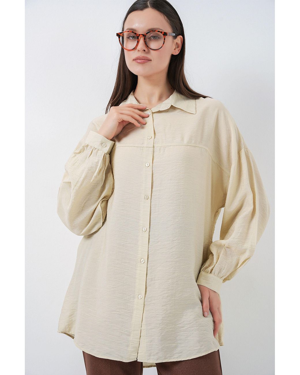 Bigdart Natural Oversized Long-Sleeve Shirt
