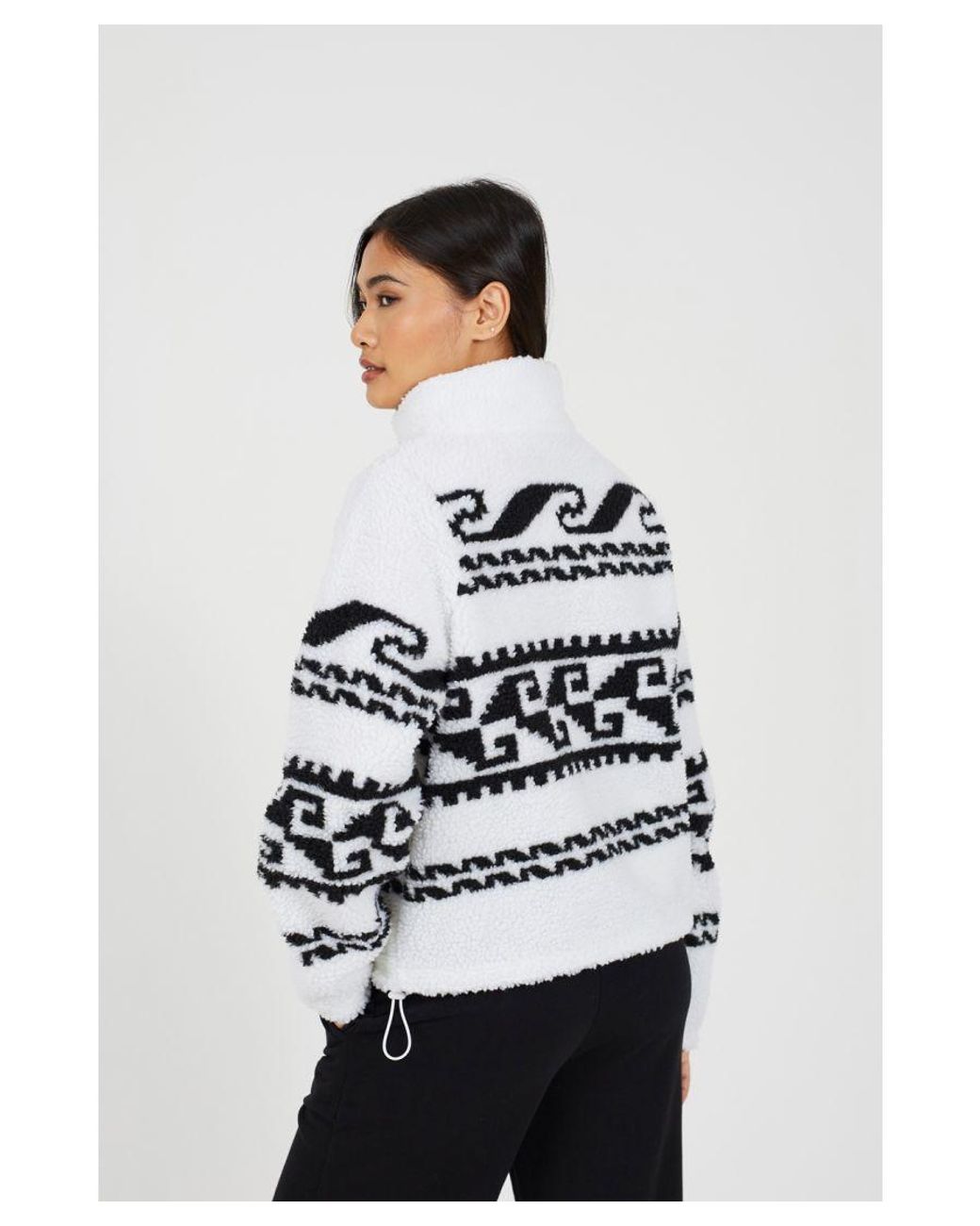Brave Soul White Quarter Zip Print Sherpa Fleece Sweatshirt